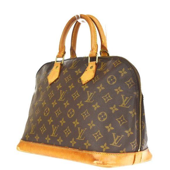 Authentic LOUIS VUITTON LV Logo Alma Hand Bag Monogram Leather Brown France - Picture 2 of 10
